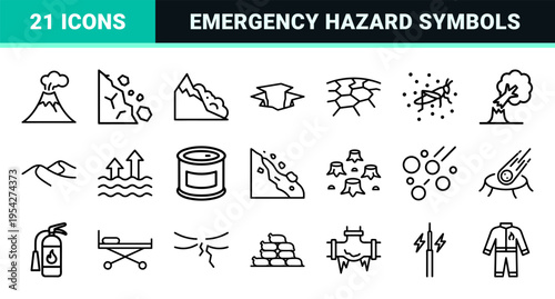 Natural Disaster and Environmental Hazard Ultra-Minimalist Monoline Icons for Emergency Management and Climate Awareness Digital Interfaces