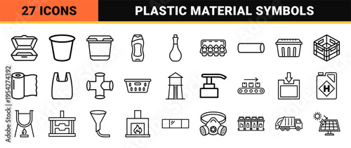 Ultra-Minimalist Monoline Plastic Recycling Symbols and Polymer Material Classification Geometric Line Art Icons for Sustainable Design