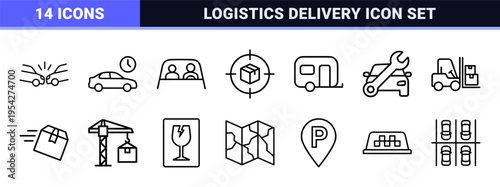 Ride Sharing and Global Logistics Mega Set Featuring Ultra-Minimalist Monoline Geometric Icons for Professional UI and Brand Identity Systems