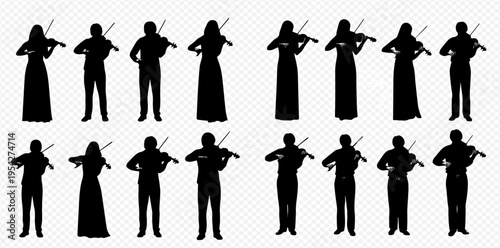 Collection of Violinist Silhouettes Playing Musical Instruments in Various Poses.