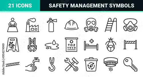 HSE Management Ultra-Minimalist Monoline Icon Set for Health Safety and Environment Compliance Professional Geometric Line Art Symbols