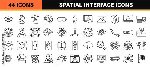 Augmented Reality and Spatial Computing Ultra-Minimalist Monoline Icons Featuring Virtual Reality Goggles and Digital Interface Symbols