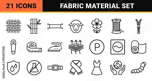 Professional Textile and Fabric Industry Outline Symbols Featuring Minimalist Geometric Line Art for Manufacturing and Garment Care Labeling