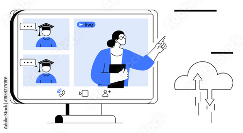 Online education concept. Online education with live teaching sessions and student interaction. Online education supports flexibility, remote participation, and e-learning tools. For educational