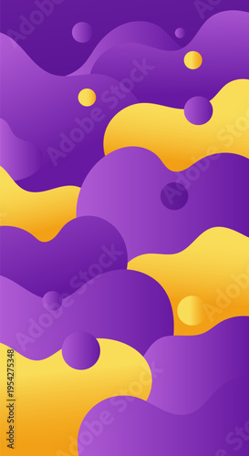 Vibrant abstract fluid shapes with purple and yellow gradients and circles