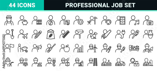 Professional Occupations and Career Paths Minimalist Line Art Icon Set for Employment Industry Human Resources and Commercial Business Use