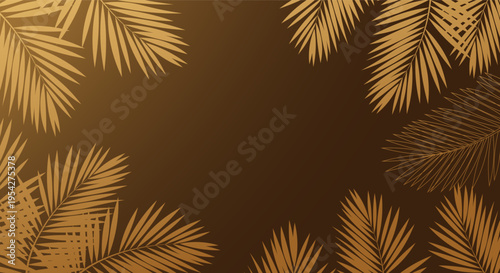 Elegant golden palm leaves frame a rich brown gradient background for a luxurious feel