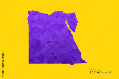 Egypt Map - Low poly polygon map in vibrant purple gradient on bold yellow background, modern minimal geometric style, clean digital vector illustration.