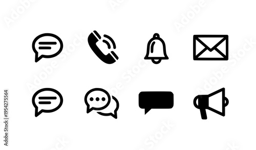 A set of modern communication icons in a flat design style