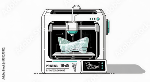 A modern 3D printer in action, creating a detailed object with precision and speed
