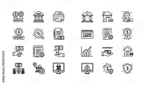 Loan finance thin line icons vector set pixel perfect banking credit symbols