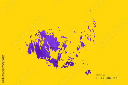 Aland Islands Map - Low poly polygon map in vibrant purple gradient on bold yellow background, modern minimal geometric style, clean digital vector illustration.