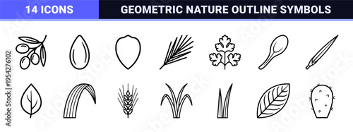 Ultra-Minimalist Monoline Botanical Leaf Icons Featuring Geometric Line Art Symbols for Nature Branding and Professional Environment Design
