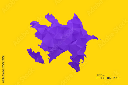 Azerbaijan Map - Low poly polygon map in vibrant purple gradient on bold yellow background, modern minimal geometric style, clean digital vector illustration.