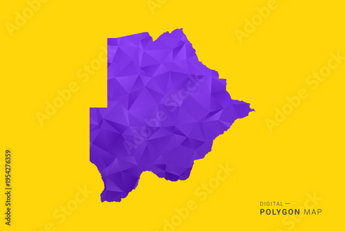 Botswana Map - Low poly polygon map in vibrant purple gradient on bold yellow background, modern minimal geometric style, clean digital vector illustration.