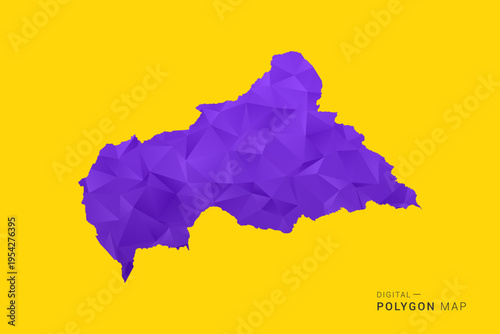 Central African Republic Map - Low poly polygon map in vibrant purple gradient on bold yellow background, modern minimal geometric style, clean digital vector illustration.