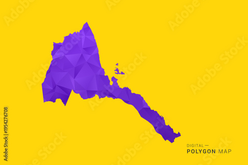 Eritrea Map - Low poly polygon map in vibrant purple gradient on bold yellow background, modern minimal geometric style, clean digital vector illustration.