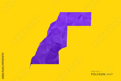 Western Sahara Map - Low poly polygon map in vibrant purple gradient on bold yellow background, modern minimal geometric style, clean digital vector illustration.