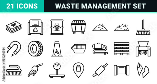 Ultra-Minimalist Geometric Waste Management and Recycling Line Art Symbols for Industrial Sanitation Logistics and Environmental Utility Design.