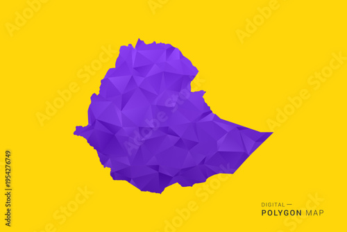 Ethiopia Map - Low poly polygon map in vibrant purple gradient on bold yellow background, modern minimal geometric style, clean digital vector illustration.