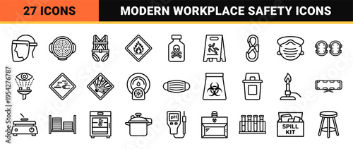 Industrial Safety and Personal Protective Equipment Ultra-Minimalist Monoline Icon Set for Workplace Security and Health Regulatory Compliance