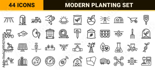 Sowing and Precision Agriculture Icon Set featuring Ultra-Minimalist Monoline Symbols for Smart Farming, Seed Planting, and Crop Management.