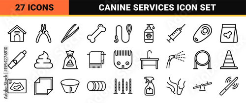 Canine Training and Pet Care Services Ultra-Minimalist Monoline Geometric Line Art Symbols for Professional Veterinary and Grooming Apps