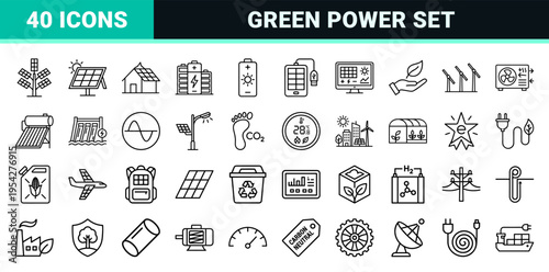 Solar Energy and Renewable Power Ultra-Minimalist Monoline Icons for Sustainable Tech Interfaces and Professional Engineering Database Indexing