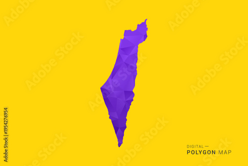 Palestine Map - Low poly polygon map in vibrant purple gradient on bold yellow background, modern minimal geometric style, clean digital vector illustration.
