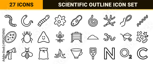 Biological Parasite and Microorganism Icon Set featuring Minimalist Worm Outlines for Scientific Research and Laboratory Education UI Graphics