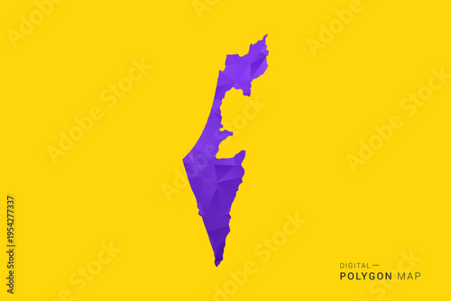 Palestine Map - Low poly polygon map in vibrant purple gradient on bold yellow background, modern minimal geometric style, clean digital vector illustration.