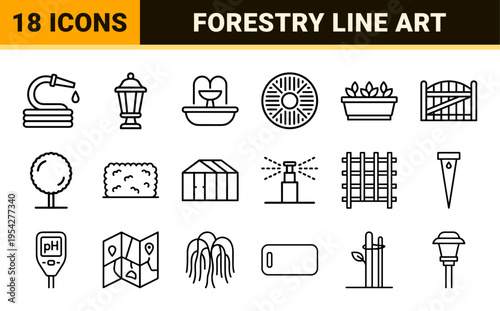 Urban Forestry and Park Landscaping Ultra-Minimalist Monoline Geometric Line Art Symbols for Environmental Branding and Wayfinding Projects