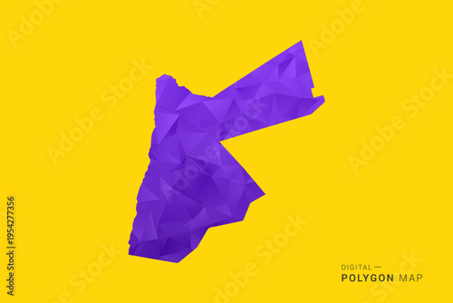 Jordan Map - Low poly polygon map in vibrant purple gradient on bold yellow background, modern minimal geometric style, clean digital vector illustration.