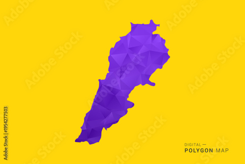 Lebanon Map - Low poly polygon map in vibrant purple gradient on bold yellow background, modern minimal geometric style, clean digital vector illustration.