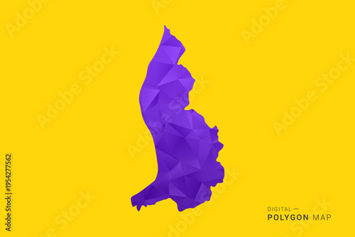 Liechtenstein Map - Low poly polygon map in vibrant purple gradient on bold yellow background, modern minimal geometric style, clean digital vector illustration.