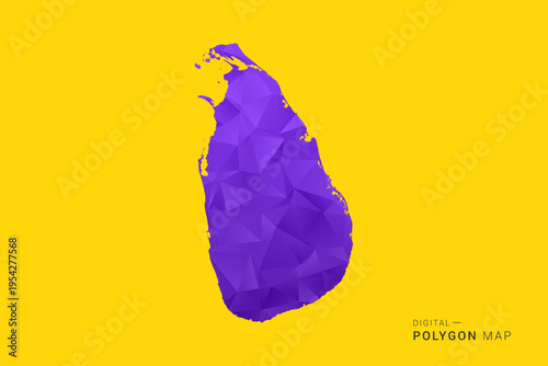 Sri Lanka Map - Low poly polygon map in vibrant purple gradient on bold yellow background, modern minimal geometric style, clean digital vector illustration.
