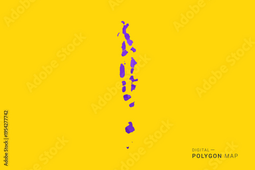 Maldives Map - Low poly polygon map in vibrant purple gradient on bold yellow background, modern minimal geometric style, clean digital vector illustration.