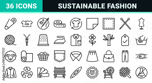 Sustainable Fashion and Textile Care Ultra-Minimalist Geometric Line Art Icons for Eco-Friendly Garment Production and Ethical Manufacturing