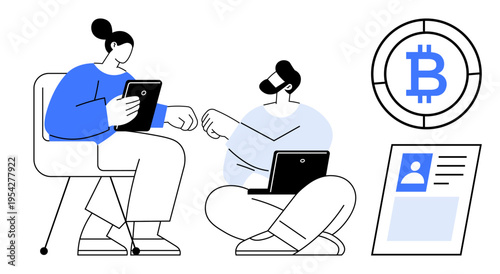 Bitcoin concept. Bitcoin collaboration for secure financial transactions and cryptocurrency exchange. Bitcoin use in decentralized finance and digital identity. blockchain, fintech, e-commerce