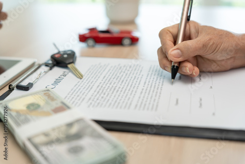 lease, rental car, sell, buy. Sign contract for new and used Car. Sales, loan credit financial, rent vehicle, insurance, renting, Seller, dealer, installment, car care business