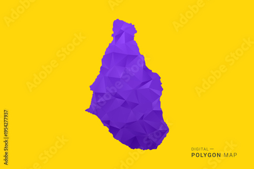 Montserrat Map - Low poly polygon map in vibrant purple gradient on bold yellow background, modern minimal geometric style, clean digital vector illustration.