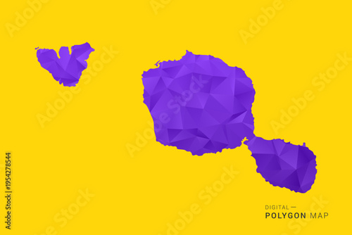 French Polynesia Map - Low poly polygon map in vibrant purple gradient on bold yellow background, modern minimal geometric style, clean digital vector illustration.