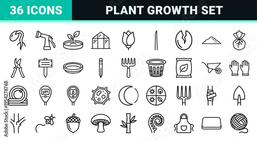 Botany and Plant Cultivation UI Elements Featuring Ultra-minimalist Monoline Geometric Symbols for Nursery Management and Gardening Apps