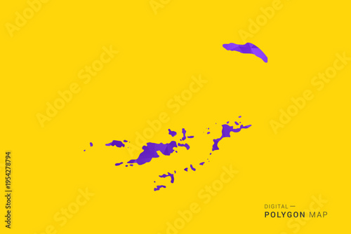 British Virgin Islands Map - Low poly polygon map in vibrant purple gradient on bold yellow background, modern minimal geometric style, clean digital vector illustration.