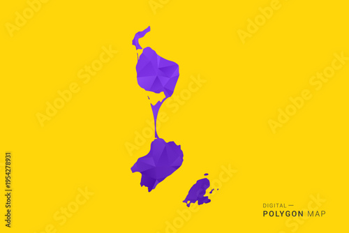 Saint Pierre and Miquelon Map - Low poly polygon map in vibrant purple gradient on bold yellow background, modern minimal geometric style, clean digital vector illustration.