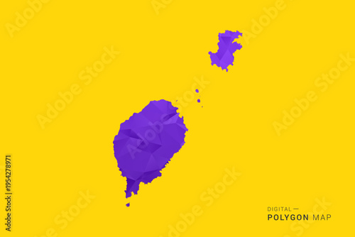 Sao Tome and Principe Map - Low poly polygon map in vibrant purple gradient on bold yellow background, modern minimal geometric style, clean digital vector illustration.