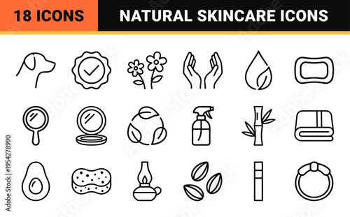 Organic Cosmetic Product Labeling Symbols Featuring Ultra-minimalist Monoline Aesthetic for Sustainable Beauty Packaging and Web Interface Design