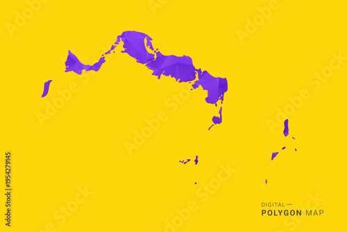 Turks and Caicos Islands Map - Low poly polygon map in vibrant purple gradient on bold yellow background, modern minimal geometric style, clean digital vector illustration.