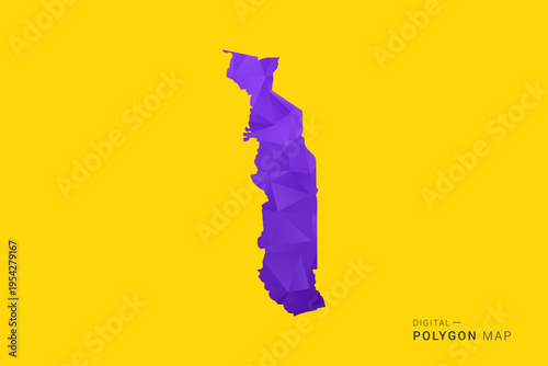 Togo Map - Low poly polygon map in vibrant purple gradient on bold yellow background, modern minimal geometric style, clean digital vector illustration.