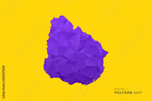 Uruguay Map - Low poly polygon map in vibrant purple gradient on bold yellow background, modern minimal geometric style, clean digital vector illustration.